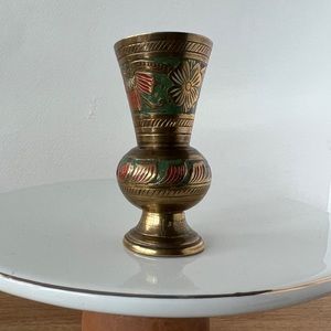 Vintage etched brass bud vase